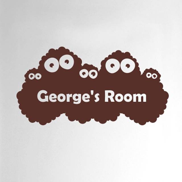 Personalised Monster Kids Door Room Wall Sticker - Brown (21cm H X 40cm W)