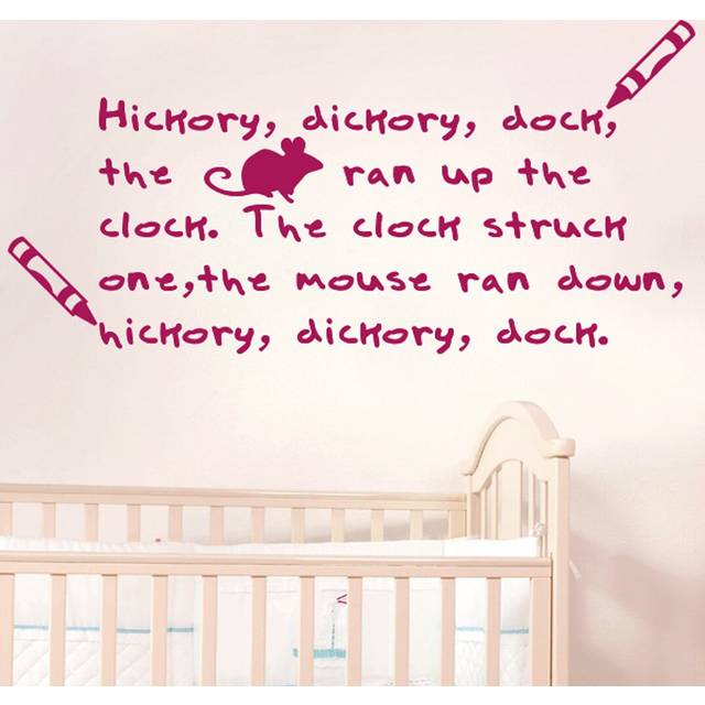 Hickery Dickery Dock the Mouse Went up the Clock Nursery Rhyme Wall Sticker - Violet (57cm H X 117cm W)
