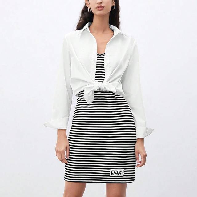 SHEIN Women&#39;s Summer Vest Stripe Casual Dress With Letter Pattern