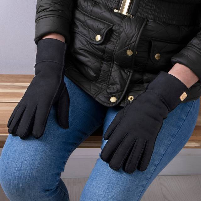 Just Sheepskin Ladies Charlotte Sheepskin Gloves Black Small