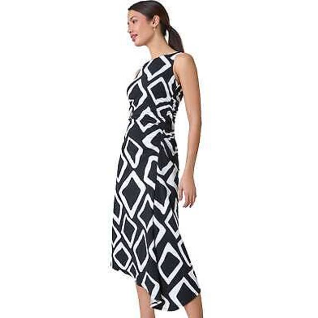 Geometric asymmetric midi stretch dress for women uk - ladies roman