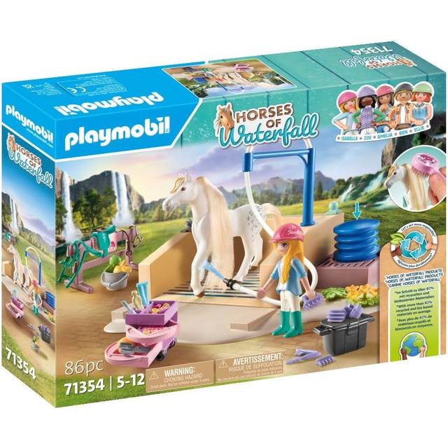 Playmobil Horses of Waterfall - Washing Station with Isabella and Lioness - Pretend Play & Imaginative Play for Ages 5 to 10 - Fat Brain Toys
