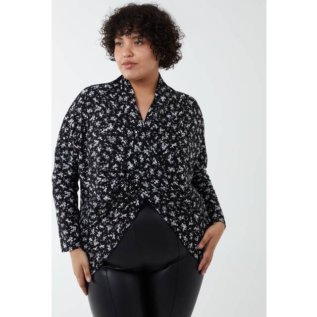 Blue Vanilla Womens Curve Draped Dip Hem Top - Black - Size 22 UK