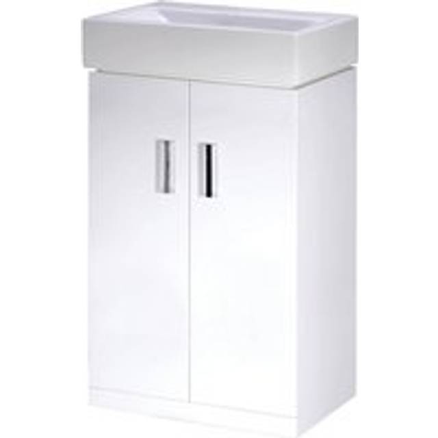 Two Door Cloakroom Vanity Ceramic Basin Unit in Gloss White Finish