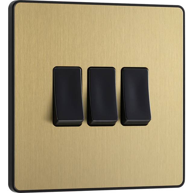 BG Evolve 2 Way 20A 16Ax Triple Light Switch - Brushed Brass