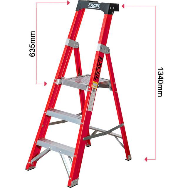 Excel Electricians Fibreglass Platform Step Ladder 3 Tread 1.34m EN131