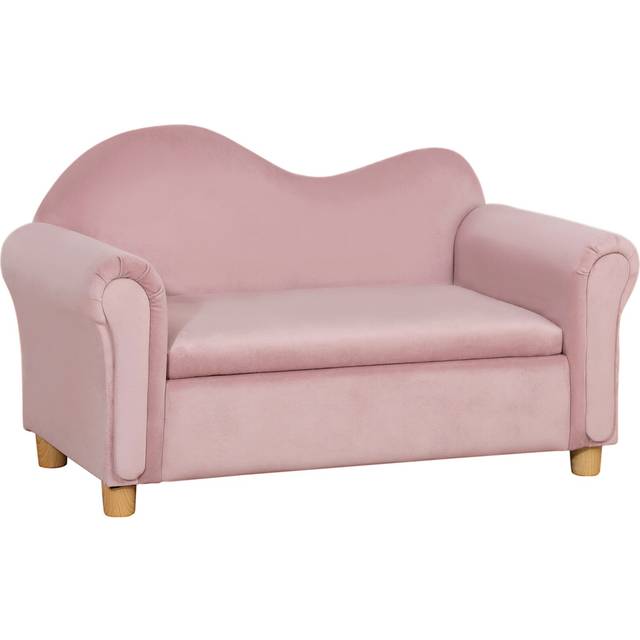 HOMCOM Kindersofa Kindercouch mit Stauraum, Spielsofa für Kinder, Zweisitzer für Kinder 3-5 Jahre, 2-Sitzer Kindermöbel aus Niederländischem Vlies, Rosa, 84 x 41,5 x 48,5 cm