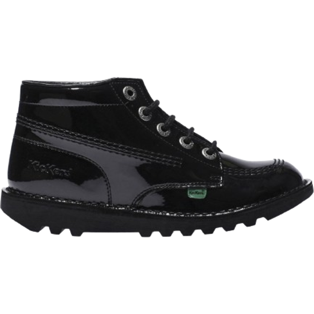Kickers Kick Hi Patent School Shoes - Black, Black, Size 5 Older