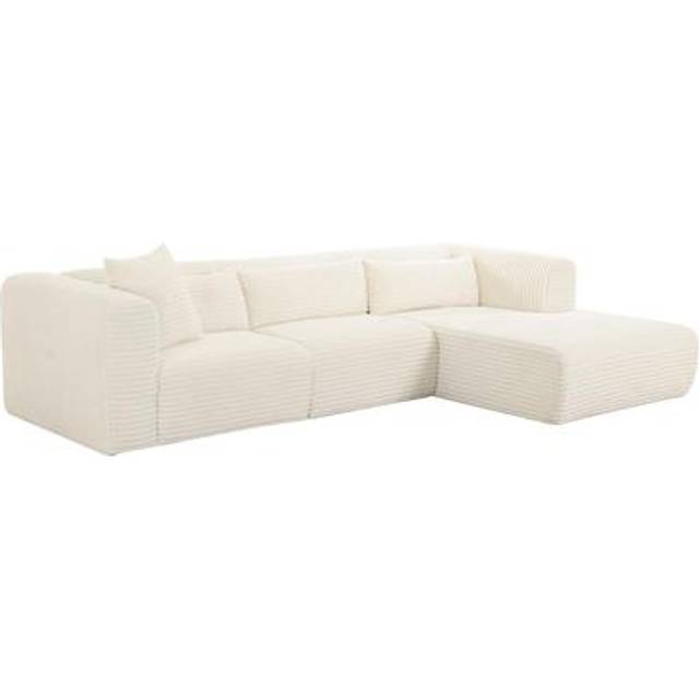 Tarra Fluffy Oversized Modular RAF Sectional - Corduroy Fabric/Wood - L179.8 x W299.7 x H68.1 cm - Cream
