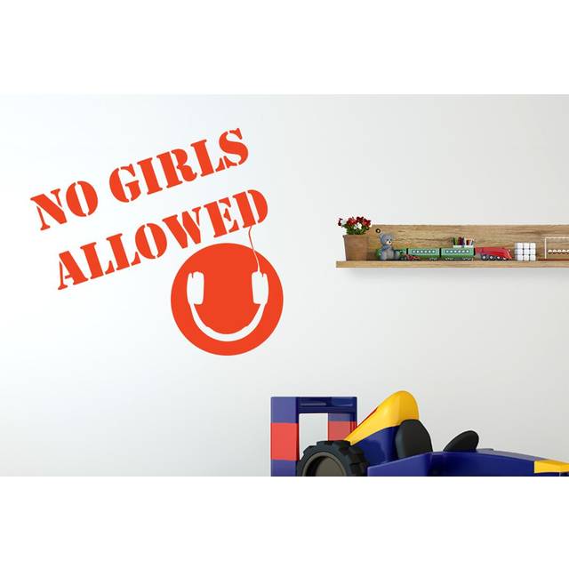 No Girls Allowed Boys Headphones Room Sign Wall Sticker - Orange (52cm H X 57cm W)