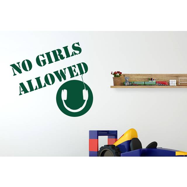 No Girls Allowed Boys Headphones Room Sign Wall Sticker - Dark Green (52cm H X 57cm W)
