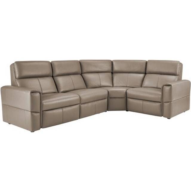 Taupe Leather Sofas - Modular 4 Seat Static Corner Sofa - Samson Range - Oak Furnitureland