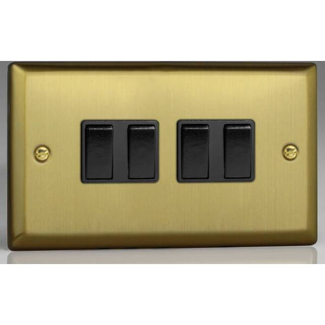 Satin / Brushed Brass 10A 4 Gang 2 Way Light Switch - White Trim Se Home