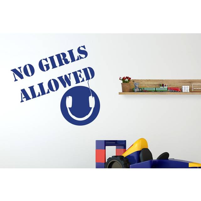 No Girls Allowed Boys Headphones Room Sign Wall Sticker - Dark Blue (52cm H X 57cm W)