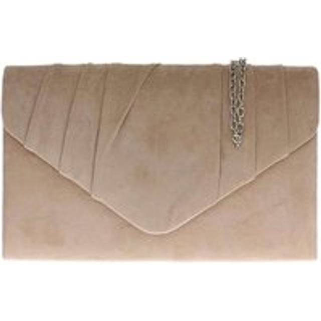 Elegant Faux Suede Pleated V Shape Evening Clutch Bag - Nude - One Size