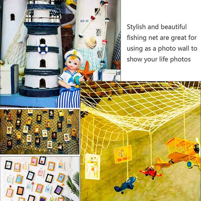 2X Fish Net for Home Wall Decorative Mediterranean Style for Nautical Party,Baby Shower,Photographing Decor