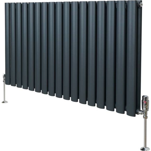 (600mm x 1020mm, Anthracite Grey) Oval Column Designer Radiator & TRV Valves
