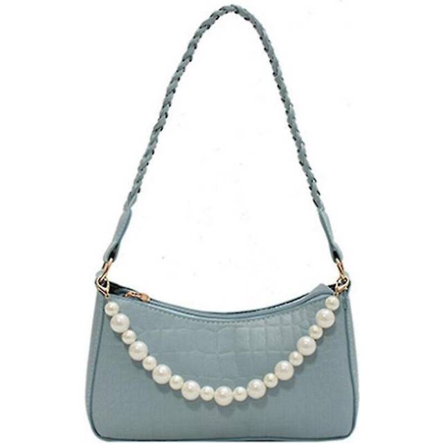 Vintage Women Pu Leather Pure Color Shoulder Underarm Bag Casual Ladies Pearl Chain Small Handbag