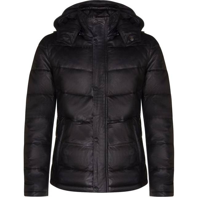Infinity Leather Mens Black Puffer Quilted Warm Bomber Hooded Jacket - Size Medium