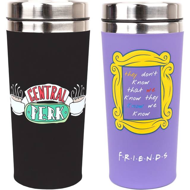 - Travel Mug - 450ml/15.5oz - Black - Double Wall Stainless Steel - Temperature Control for Up to 5 hrs - Featuring Central Perk Logo & Screw Top Lid