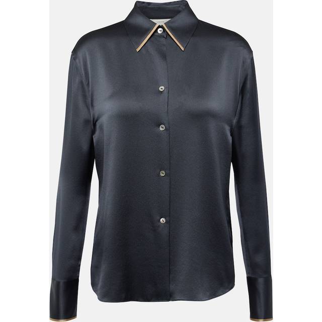 Vince Tipped Slim Silk Blouse