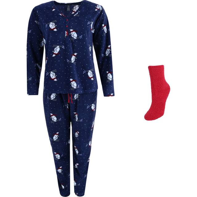 PJ Couture Women's Polar Bear Henley and Jogger Sleep Set - Polar Bear (Large)