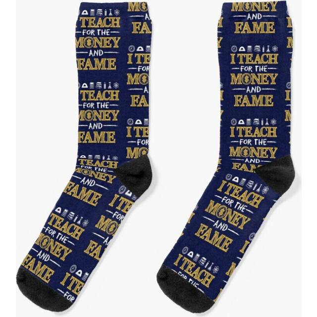 Dress Socks I Teach For The Money And Fame Sarcastic Teaching Gifts Novelty Fancy Crazy Pattern Crew Casual for Men Women