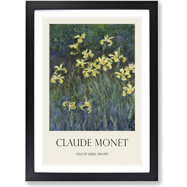 Yellow Irises Print by Claude Monet - Picture Frame Painting - Black (36cm H x 27cm W x 2cm D)
