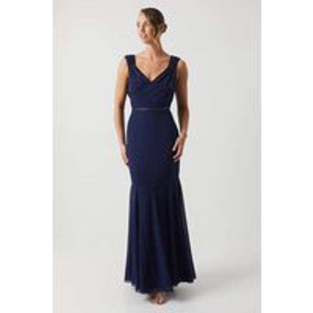 Cowl Back Chiffon Embellished Bridesmaid Dress - Navy - 10