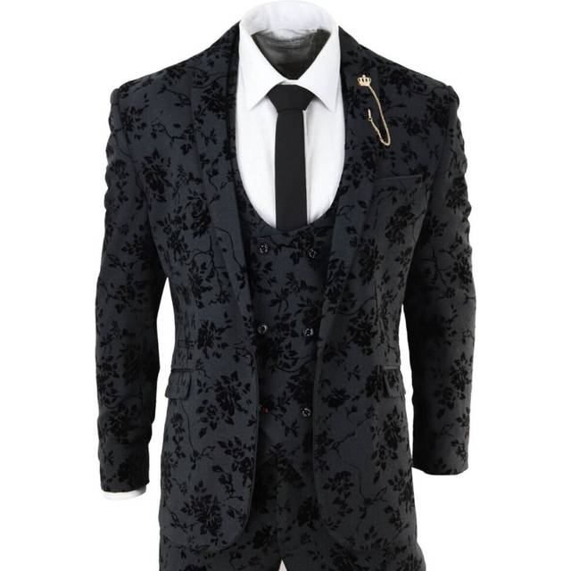 Infinity Leather Mens 3 Piece Black Paisley Velvet Dinner Suit - Size 42 (Chest)