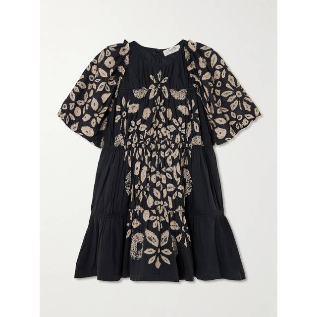 Sea - Thea Gathered Ruffled Tie-dye Cotton-blend Voile Mini Dress - Black - large