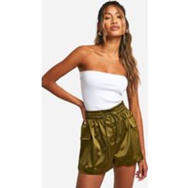 Womens Satin Cargo Utility Shorts - Green - 6