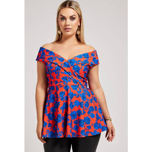 Yours London Curve Red Peplum Tuxedo Peplum Top, Women's Curve & Plus Size, Yours London - 30-32