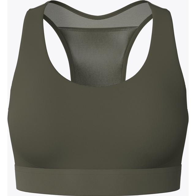 New Balance Women's NB Sleek Medium Support Pocket Sports Bra in Green Poly Knit, size Large