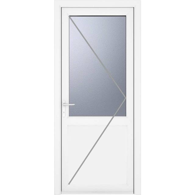 Crystal uPVC Double Glazed White Door Half Glass Half panel Right hand Obscure Glass 840x2090mm - Crystal-Direct - 209 x 84 x 7cm