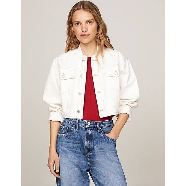 Cropped Relaxed Denim Bomber Jacket