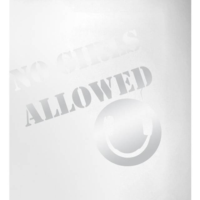No Girls Allowed Boys Headphones Room Sign Door Room Wall Sticker - Shiny Silver (36cm H X 40cm W)