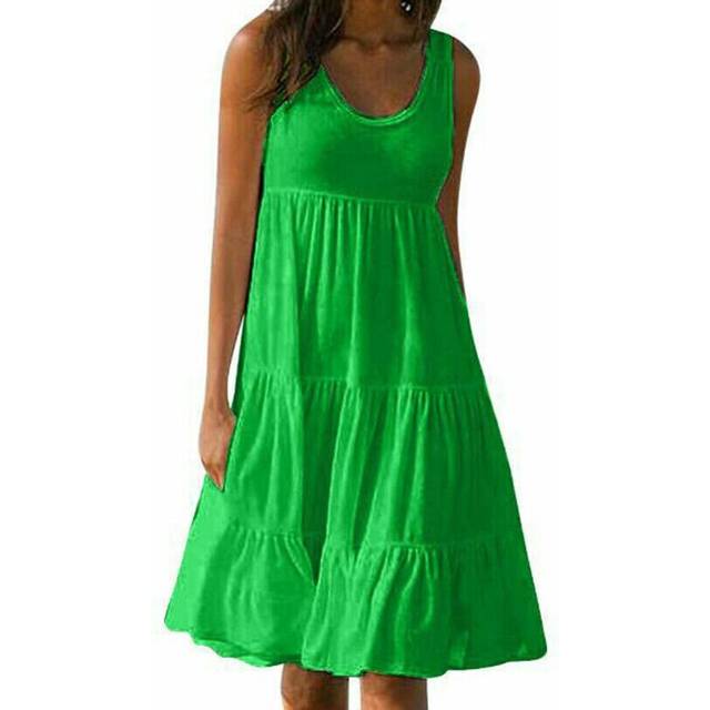 (Green, 3XL UK SIZE 20) Womens Summer Smock Dress Ladies Holiday Beach Casual Loose Frill Mini Sundress