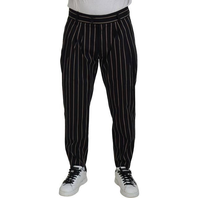 Dolce & Gabbana, Byxor, Herr, S, Bomull, Svart Beige Randiga Chino Byxor - black (S)