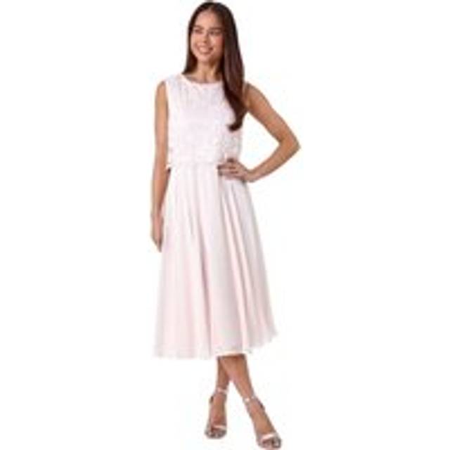 Roman Petite Light Pink Chiffon Overlay Lace Midi Dress - Size 14