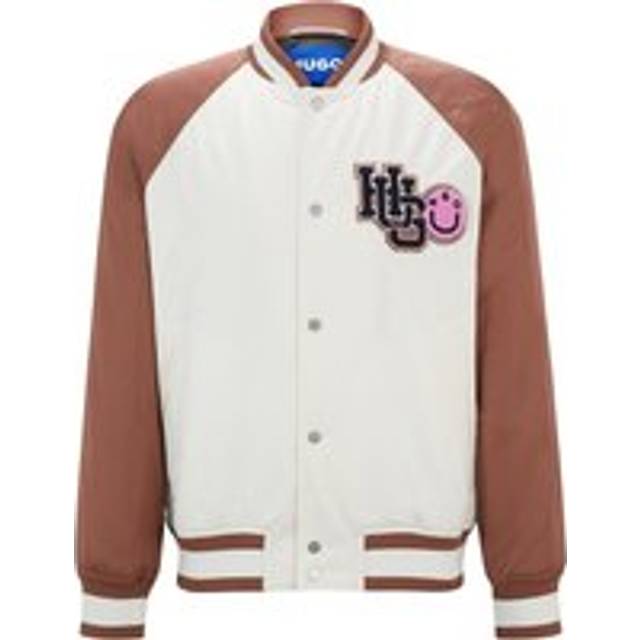 Hugo Mens Open White Logo-patch Contrast-sleeve Woven Bomber Jacket S - OPEN WHITE
