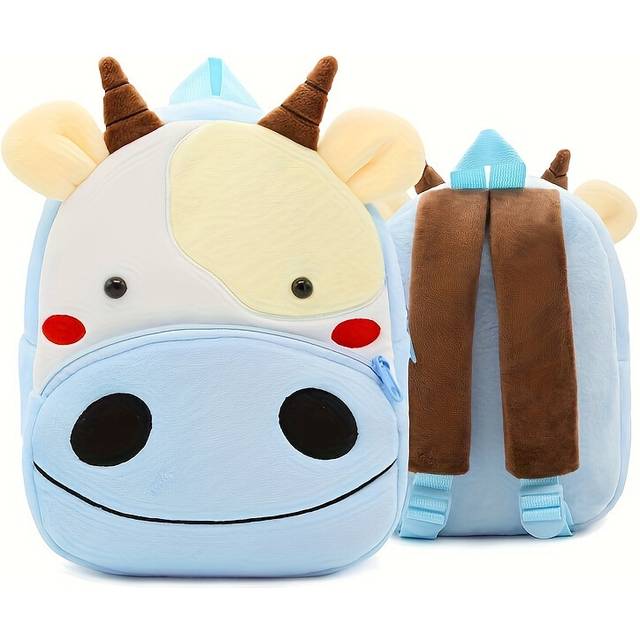 (Cow) Cute Plush Animal Toddler Backpack - Lightweight & Foldable Travel Bag for Boys & Girls - Perfect Gift Idea
