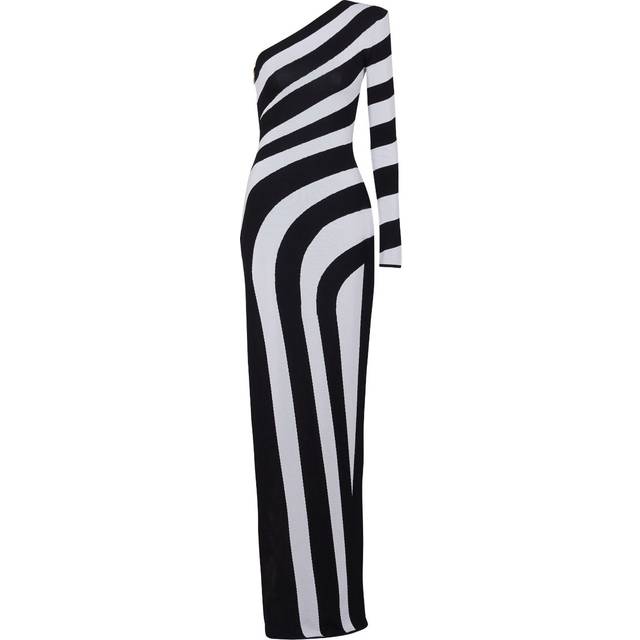 Balmain Asymmetric striped gown - white (UK 16)