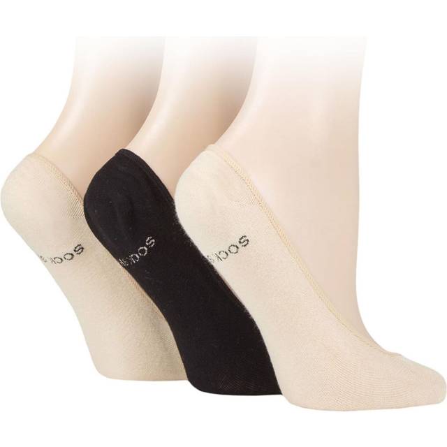Women's 3 Pair SOCKSHOP Plain and Patterned Bamboo Shoe Liners Natural / Black / Natural 4-8 Ladies - Assorted
