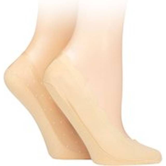 Women's 2 Pair SOCKSHOP Plain & Spot Scallop Shoe Liners Nude 4-8 - Skin Tones