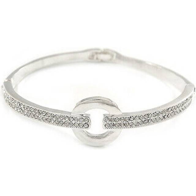 Clear crystal open eternity circle of love bangle bracelet in rhodium plated