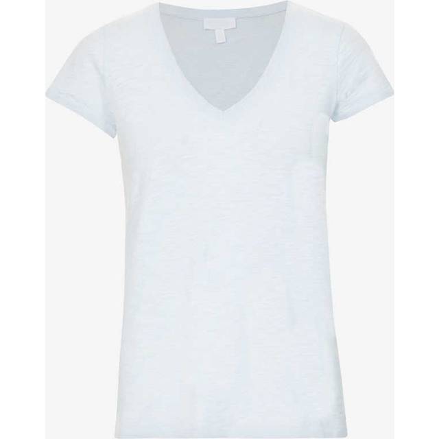 The White Company Womens Linen Blue V-neck Organic-cotton T-shirt 10 - LINEN BLUE