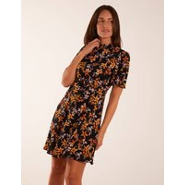 Blue vanilla womens high neck angel sleeve floral dress