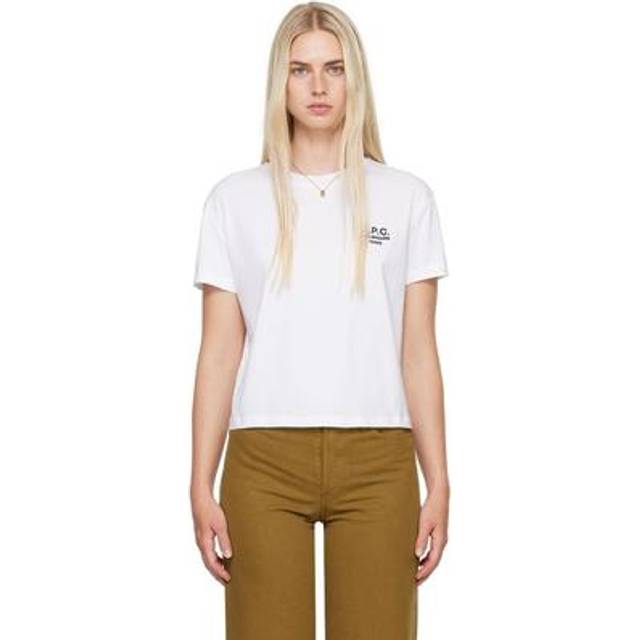 A.P.C. White Embroidered Logo T-Shirt - BLANC/DARK NAVY - XL