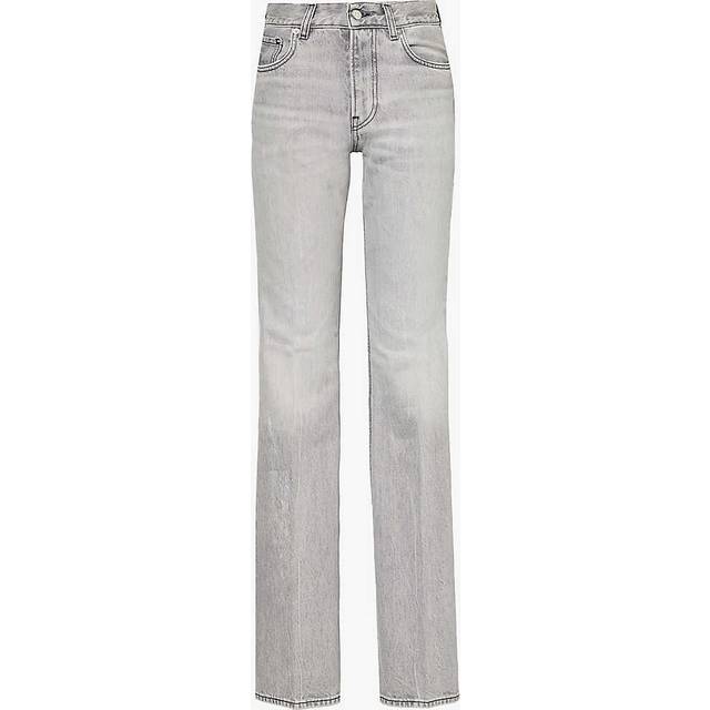Haikure Womens Fog Grey Flora Logo Leather-patch Flared-leg Mid-rise Denim Jeans 24 - FOG GREY